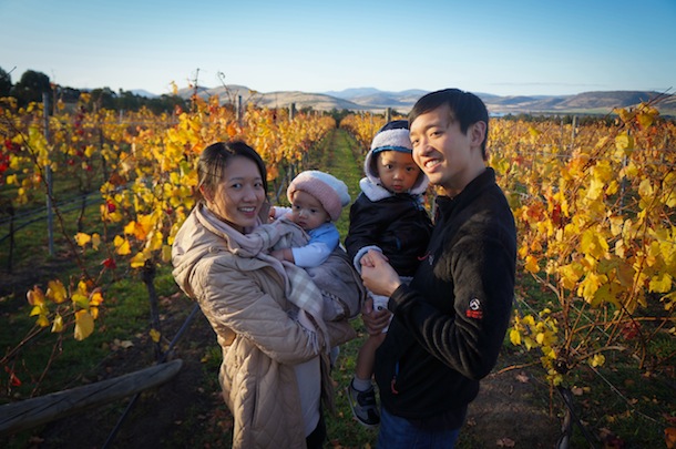The family in a vineyard in tasmania