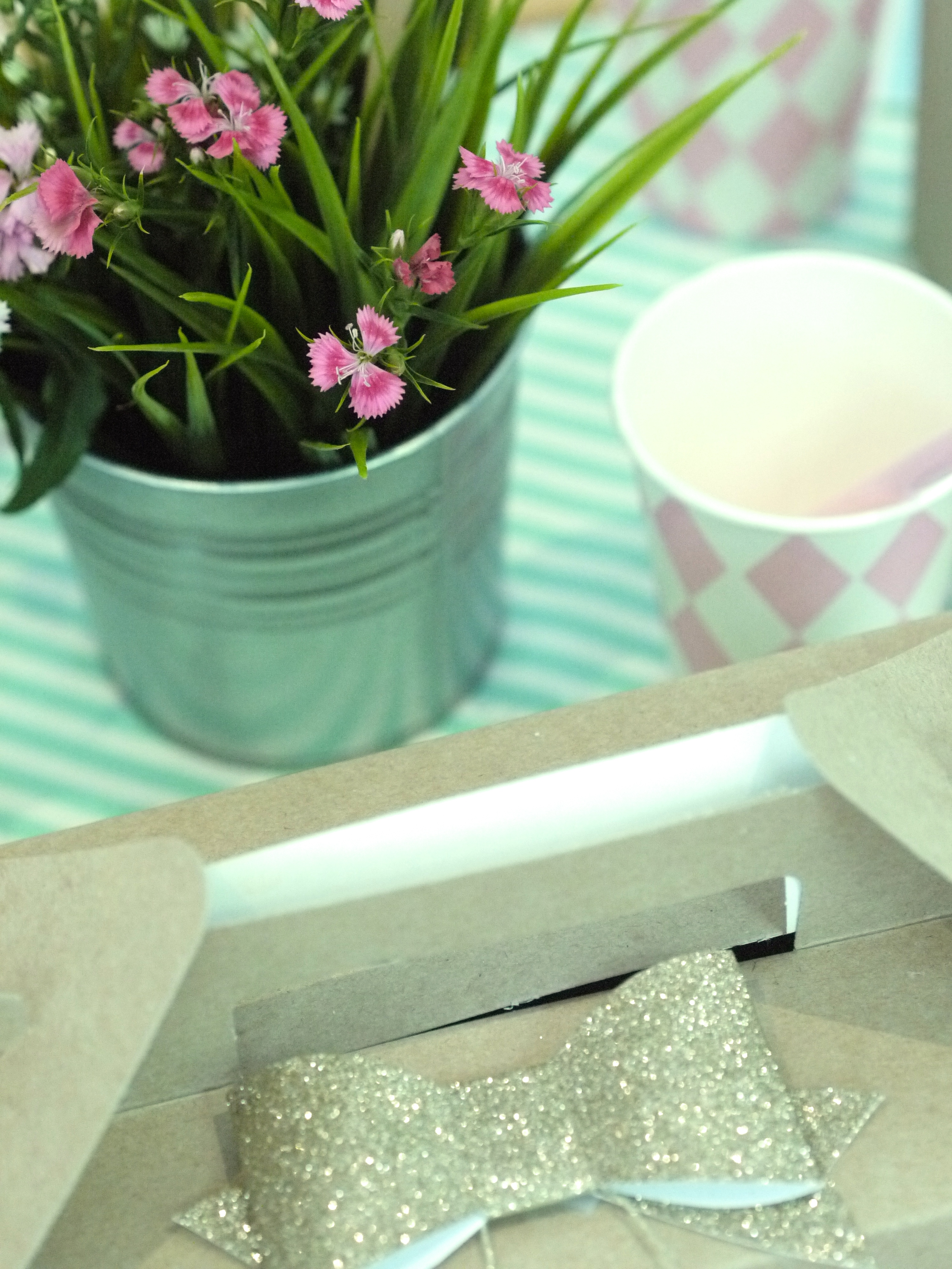 kids birthday party box with gold bow
