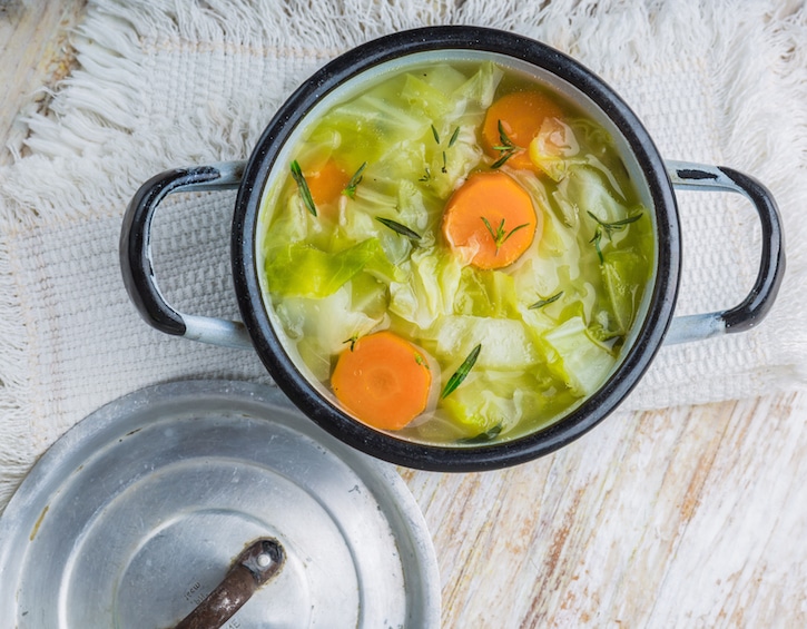 Cabbage soup in a pot