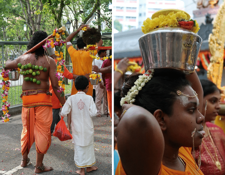 guide to thaipusam 2024 in singapore a father son and woman in the foot procession