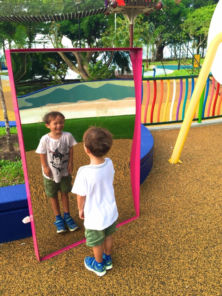 Funhouse mirror at Marine Cove Playground at East Coast Park