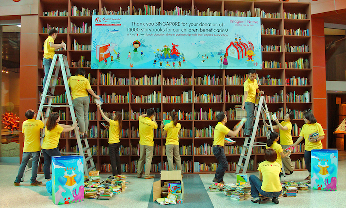 the imagine native book fair collected over 10,000 books for underprivileged kids in singapore