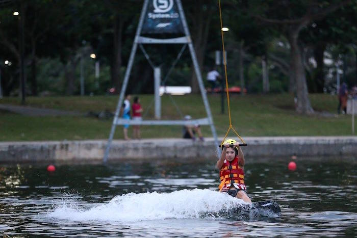 a child wakeboarding at singapore wake park
