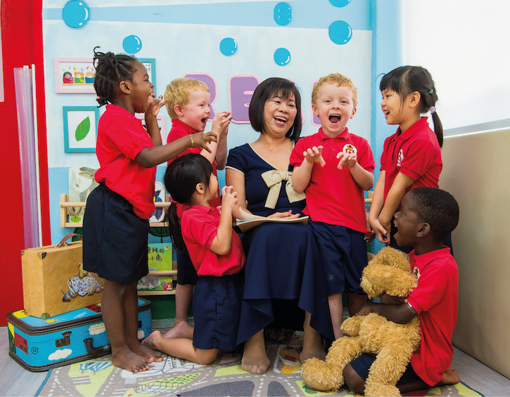 children with patricia koh at maplebear preschool kindergarten singapore