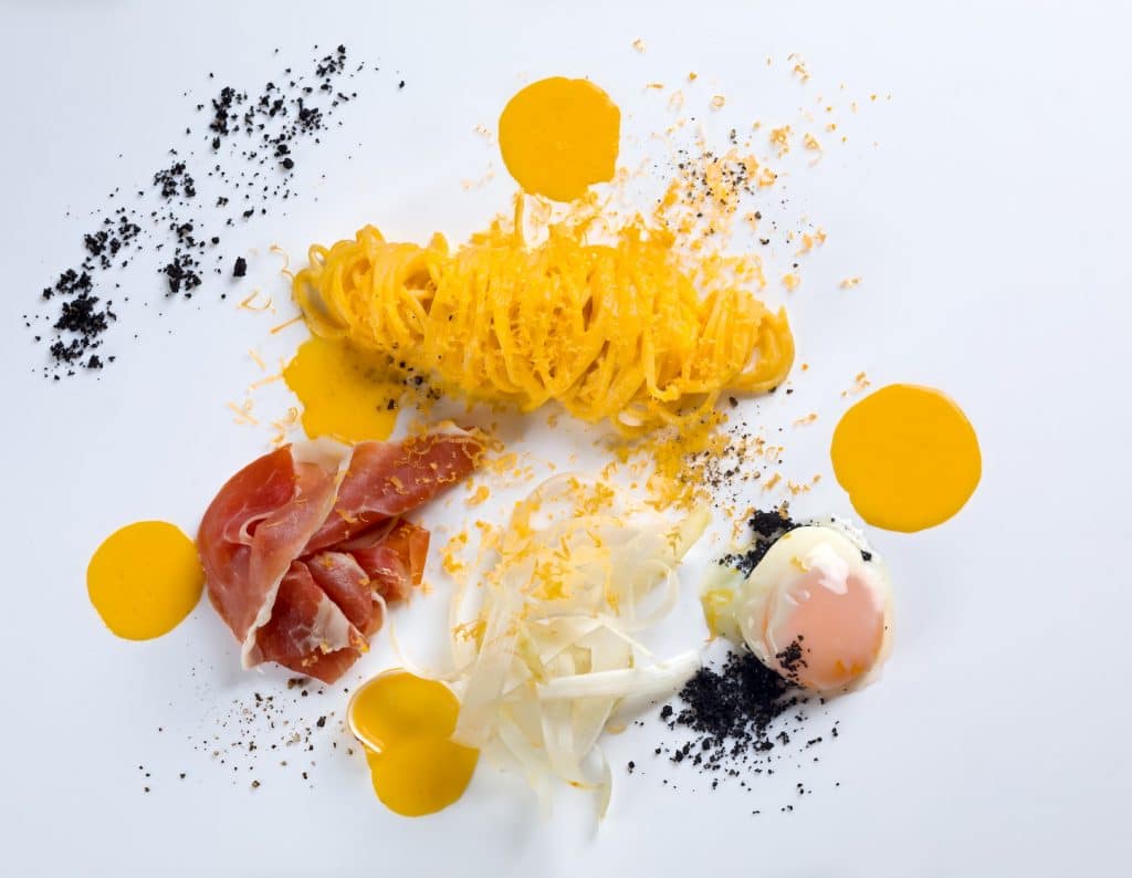 il Cielo at Hilton offers new menu - Deconstructed homemade chitarra alla carbona - Hot Off Hob March News
