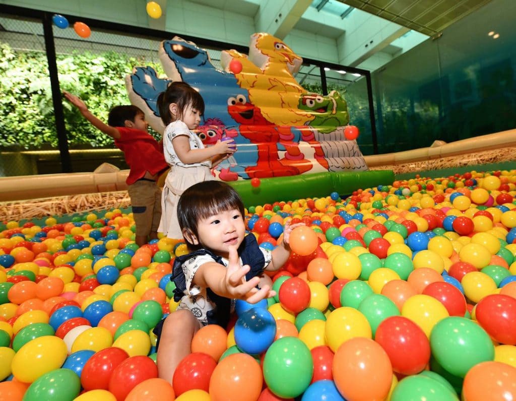 sesame street inflatables at changi airport