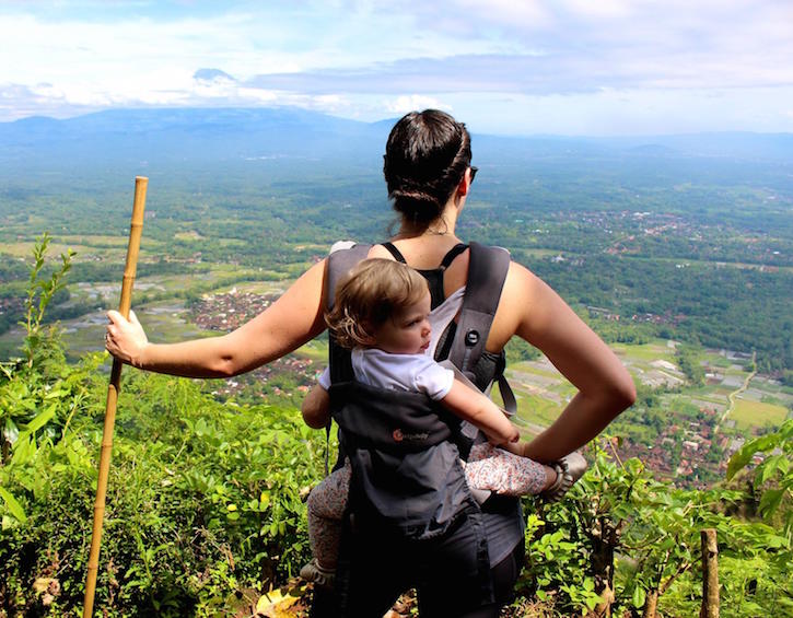 mother baby hiking