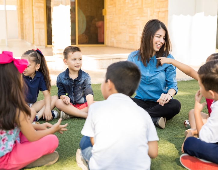 Kids having a preschool class outdoors