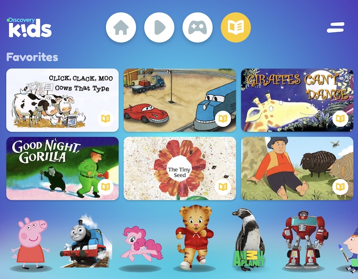 choose from popular kids shows like daniel tiger and peppa pig or read favourite kids books with the discovery kids app