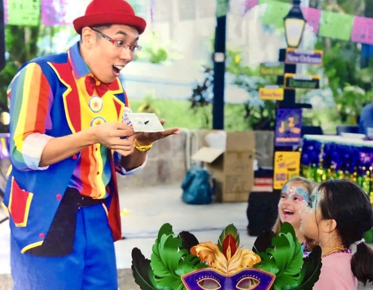 Captain Dazzle magician with live rabbit kids birthday party entertainer Singapore
