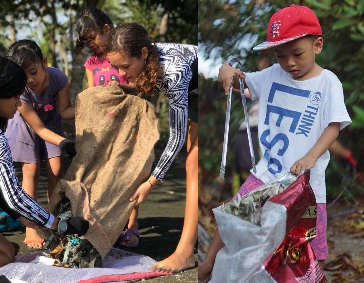 plastic bags beach clean-up bali