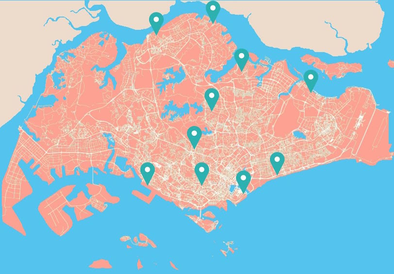 map of the top 10 best outdoor playgrounds in singapore