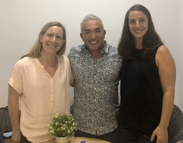 dog trainer cesar millan with kate and abi from sassy mama