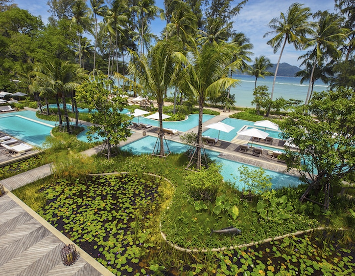 swimming pools and beach at Rosewood Phuket Resort