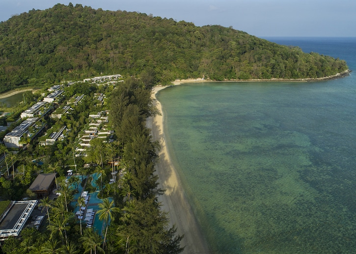 Aerial photo of Rosewood Phuket Resort and Beach in Thailand