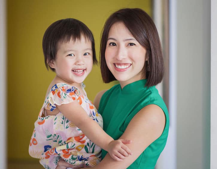 That mama Eugenia Yeo founder of nodspark nail wraps with her daughter