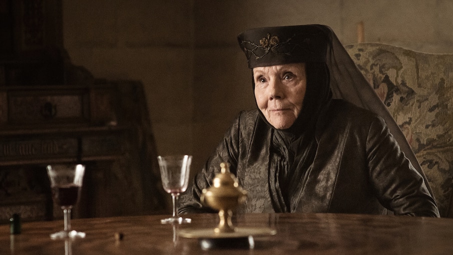 Elenna Tyrell aka the Queen of Thorns on Game of Thrones in her climactic death scene