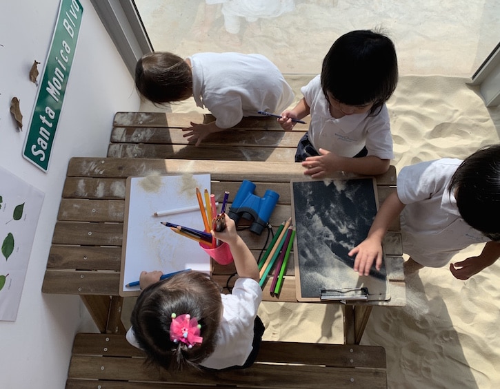 outdoor sand play at bucket house preschool