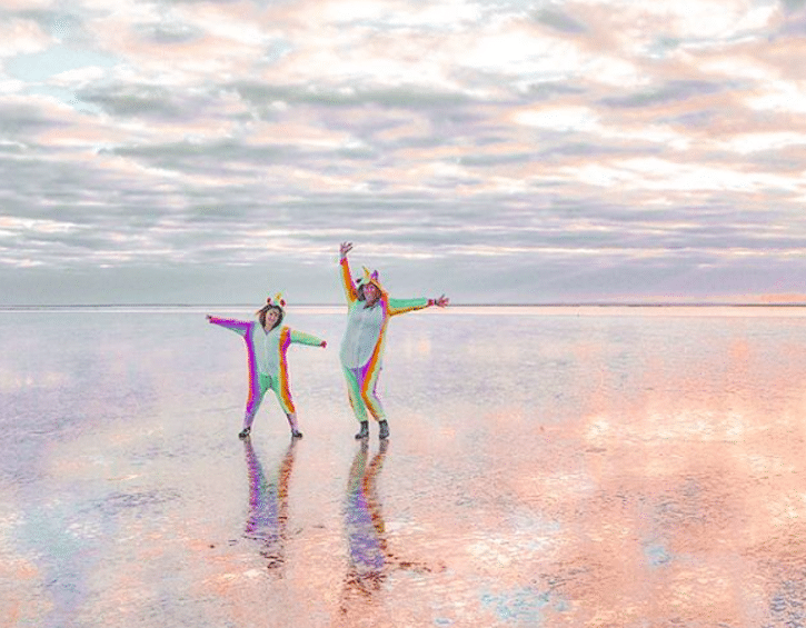 Evie and Emie of Mumpack Travel at Lake Tyrrell (Image: Evie Farrell)