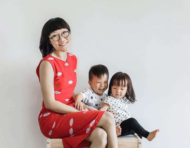 that mama artist illustrator gracie chai with her children