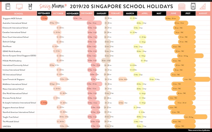 singapore school holidays 2020 calendar for local schools and international school
