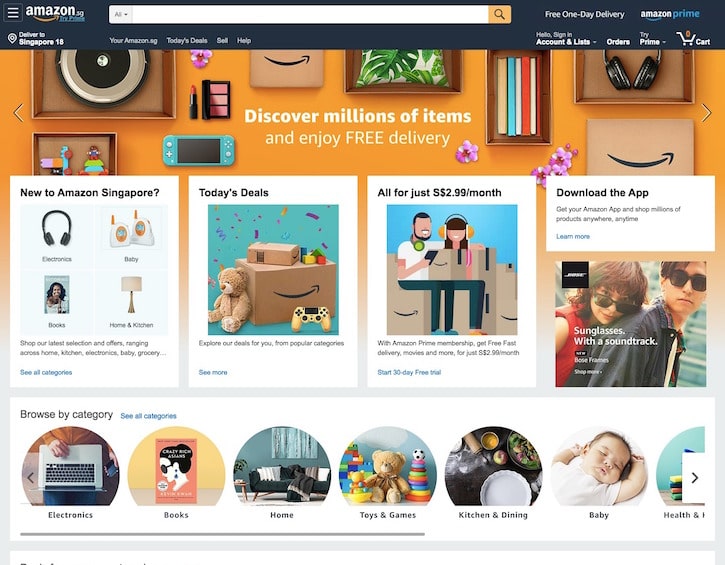 amazon singapore amazon.sg homepage screenshot