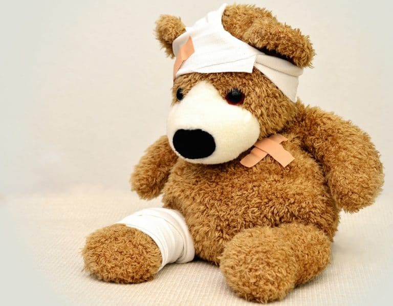 medical emergency children's emergency room child injury stuffed bear bandages