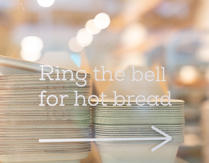 starter lab bakery window ring the bell for hot bread