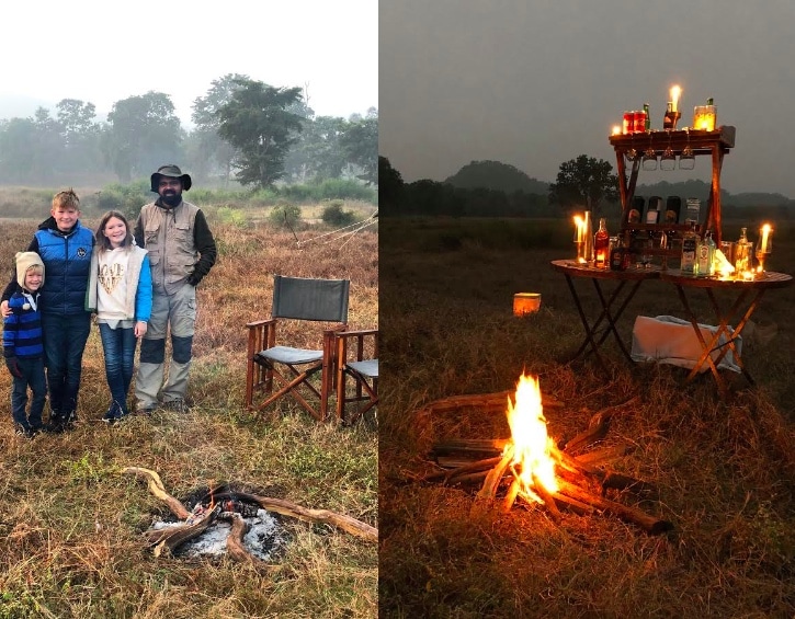 family travel india glamping tent reni pani campfire dinner