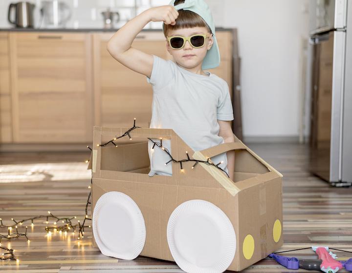 DIY cardboard craft - Kid with a car