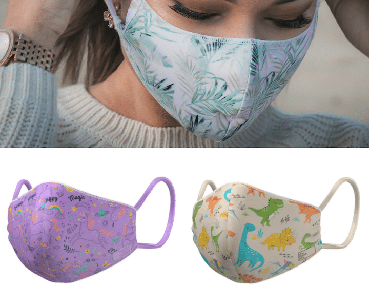 reusable face masks for kids and adults from face life unicorn dinosaur print
