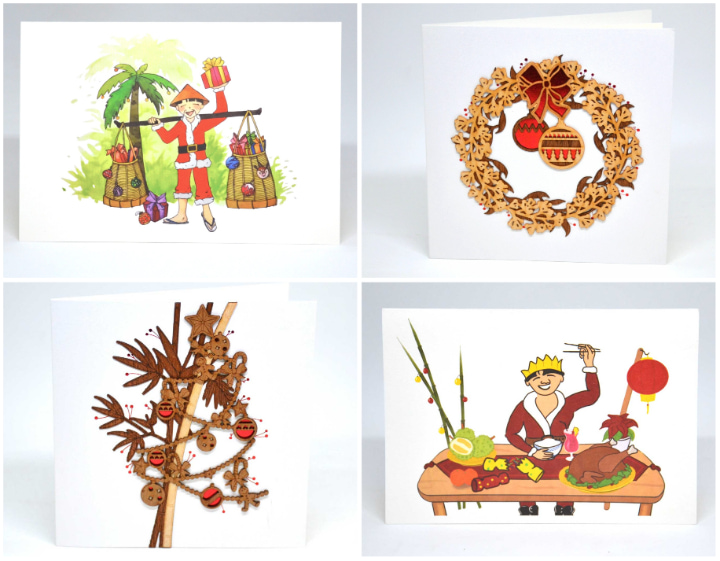 christmas cards singapore - InTouch Stationary wood-cut Christmas greeting cards