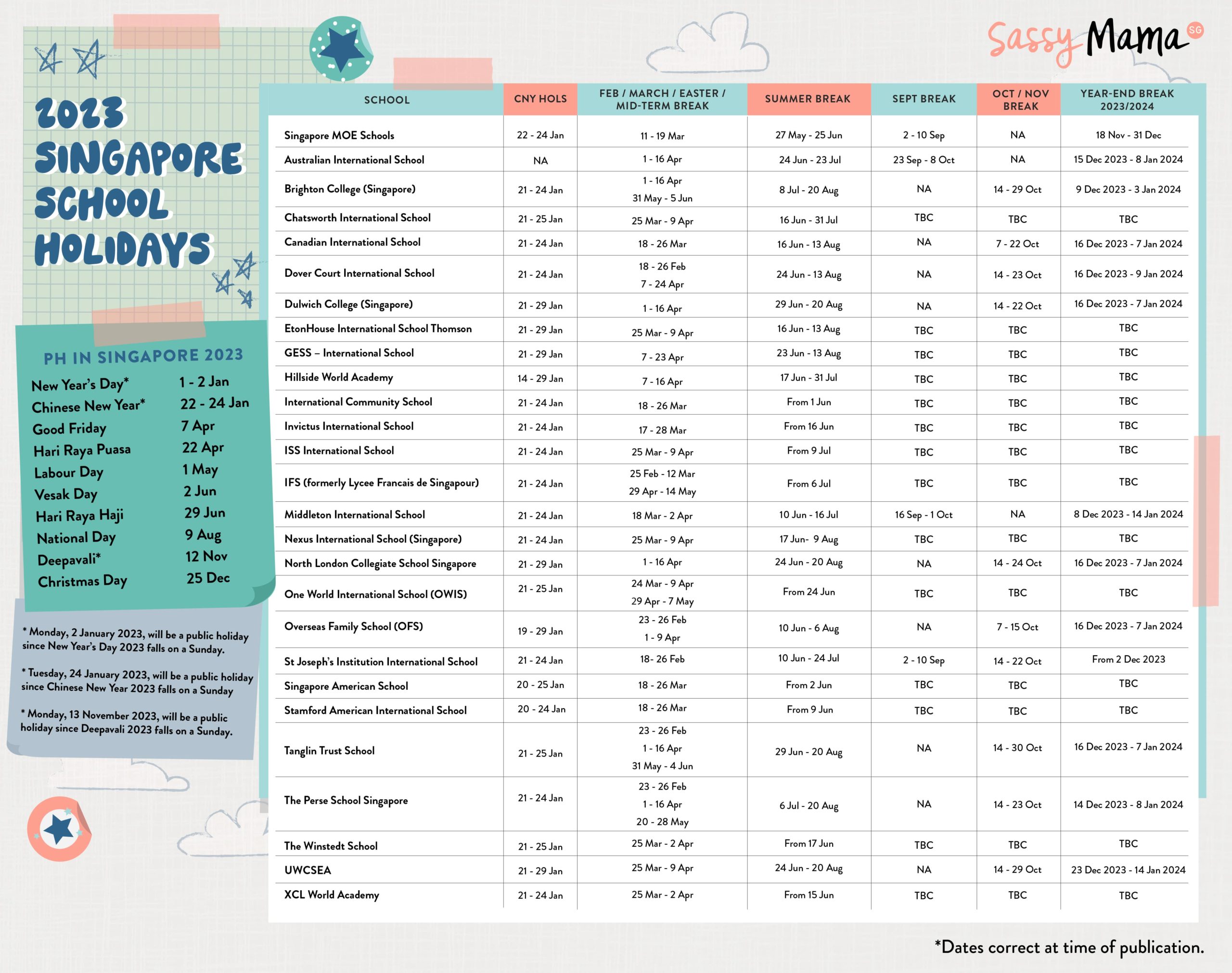 2023 School Holidays and Public Holidays Singapore