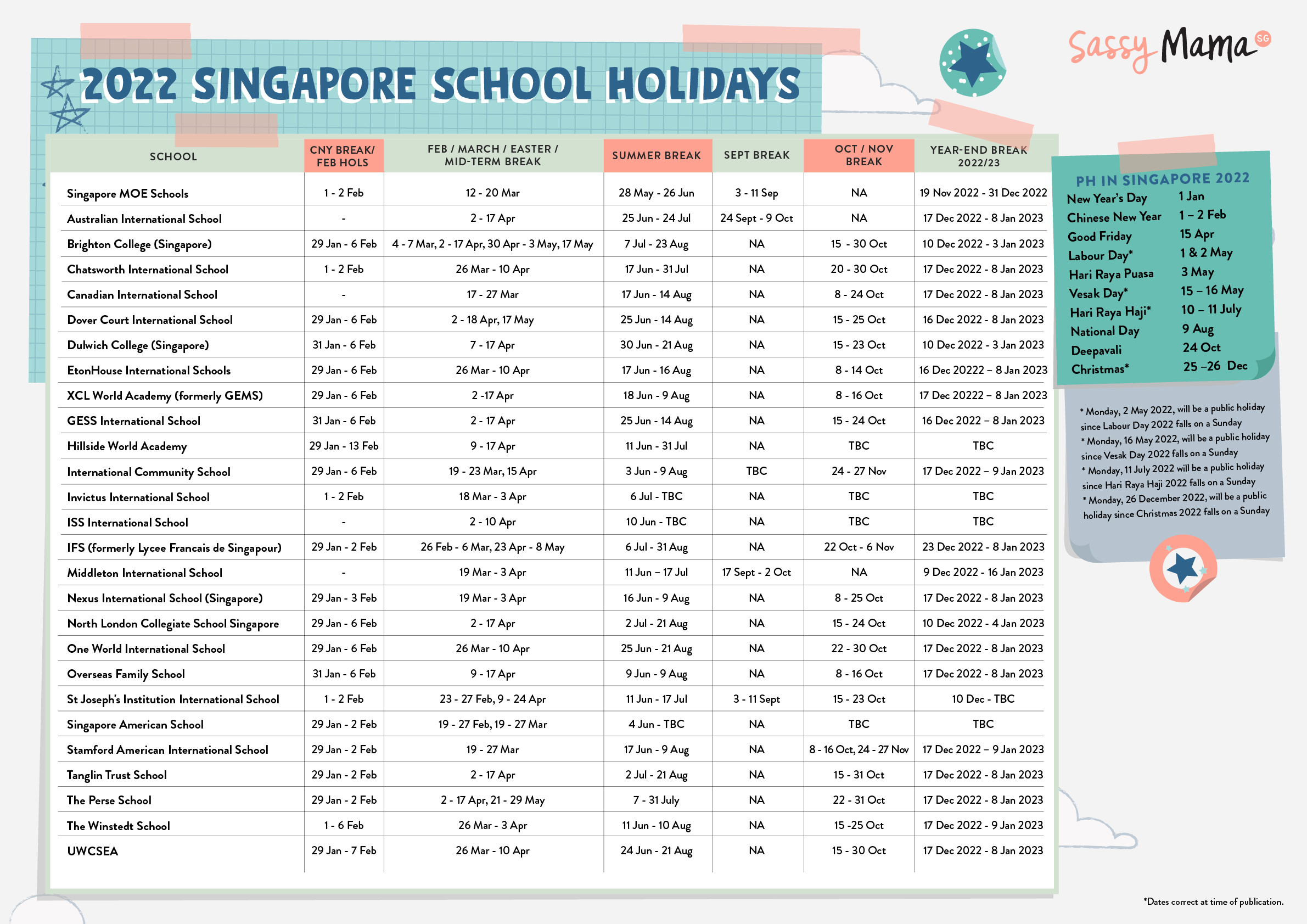 SG School Holidays 2022