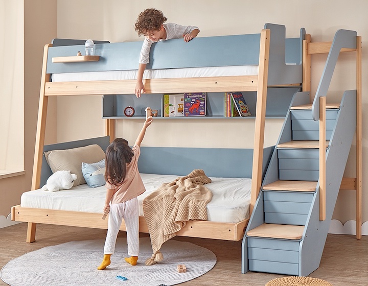 Bunk Beds Singapore Piccolo House Kids Playing on blue Bunk Bed 