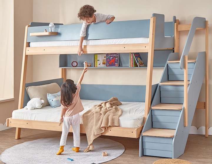 Bunk Bed Singapore Piccolo House Kids Playing on blue Bunk Bed 