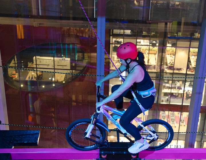 Do you dare take the bicycle over the balance beam at Xscap8 orchard?