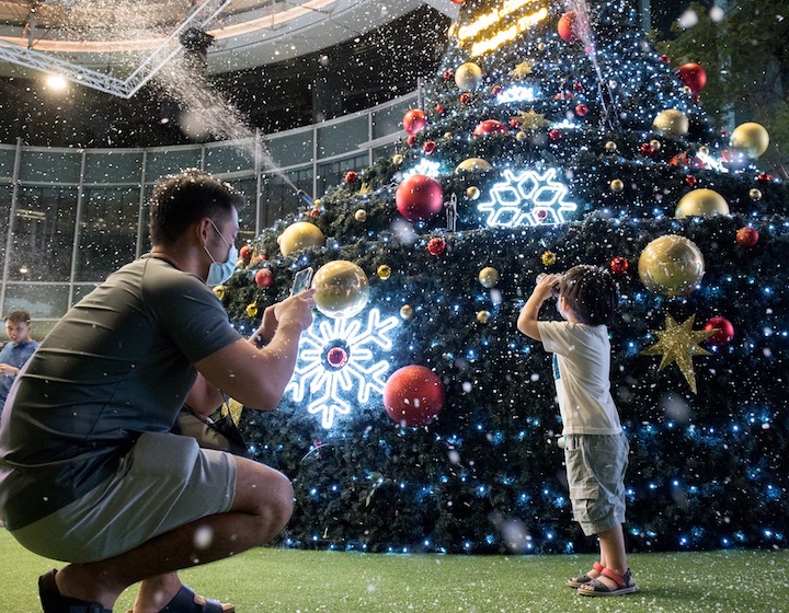 Capitol Singapore Christmas Tree with Father and Son