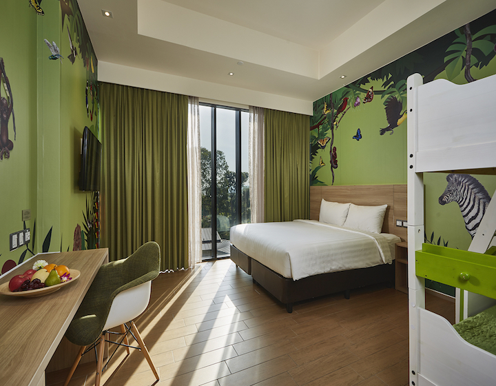 chalet Singapore staycation with kids in Singapore at D'Resort with animal wallpaper