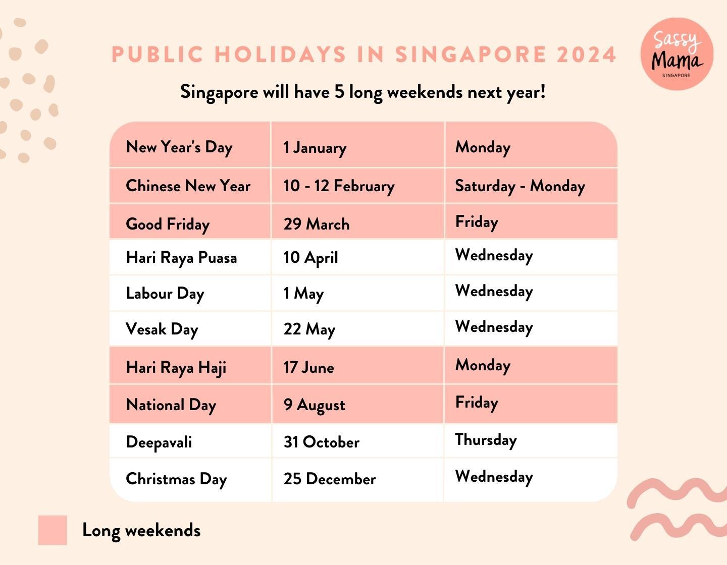 2024 School Holidays and Public Holidays Singapore