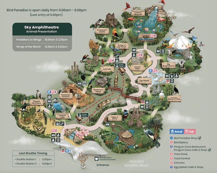 Bird Paradise Map (previously Jurong Bird Park)