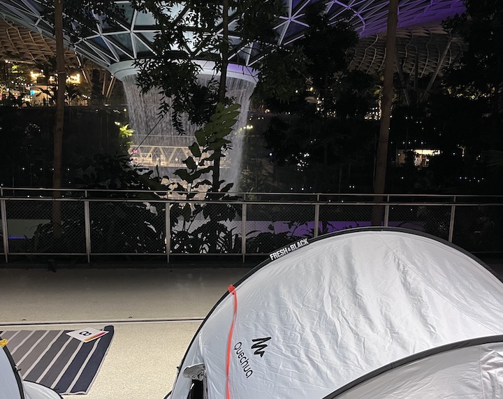 changi airport jewel camping tent view jewel waterfall