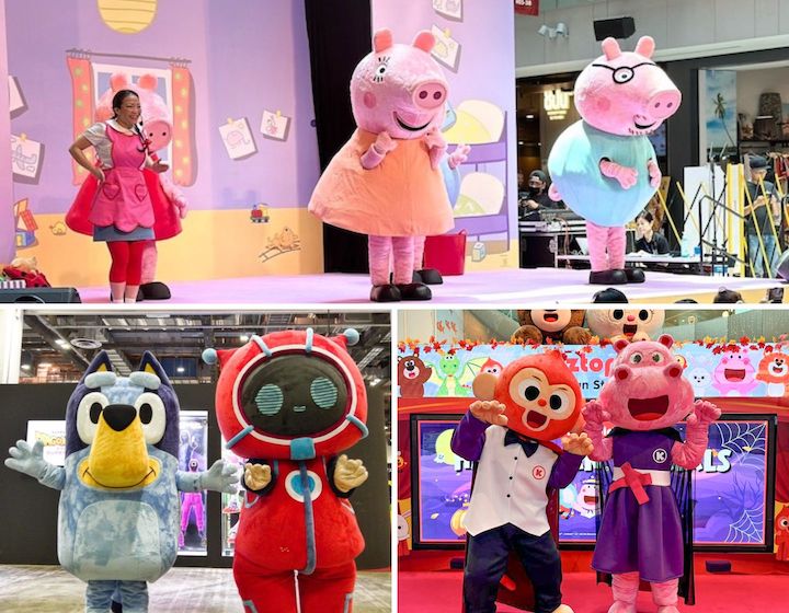 free mall shows meet & greets - peppa pig, bluey, kiztopia mascots
