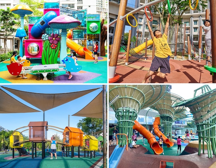 Cute Baby Boy Playing Playground Climbing Rope Spider Web Children