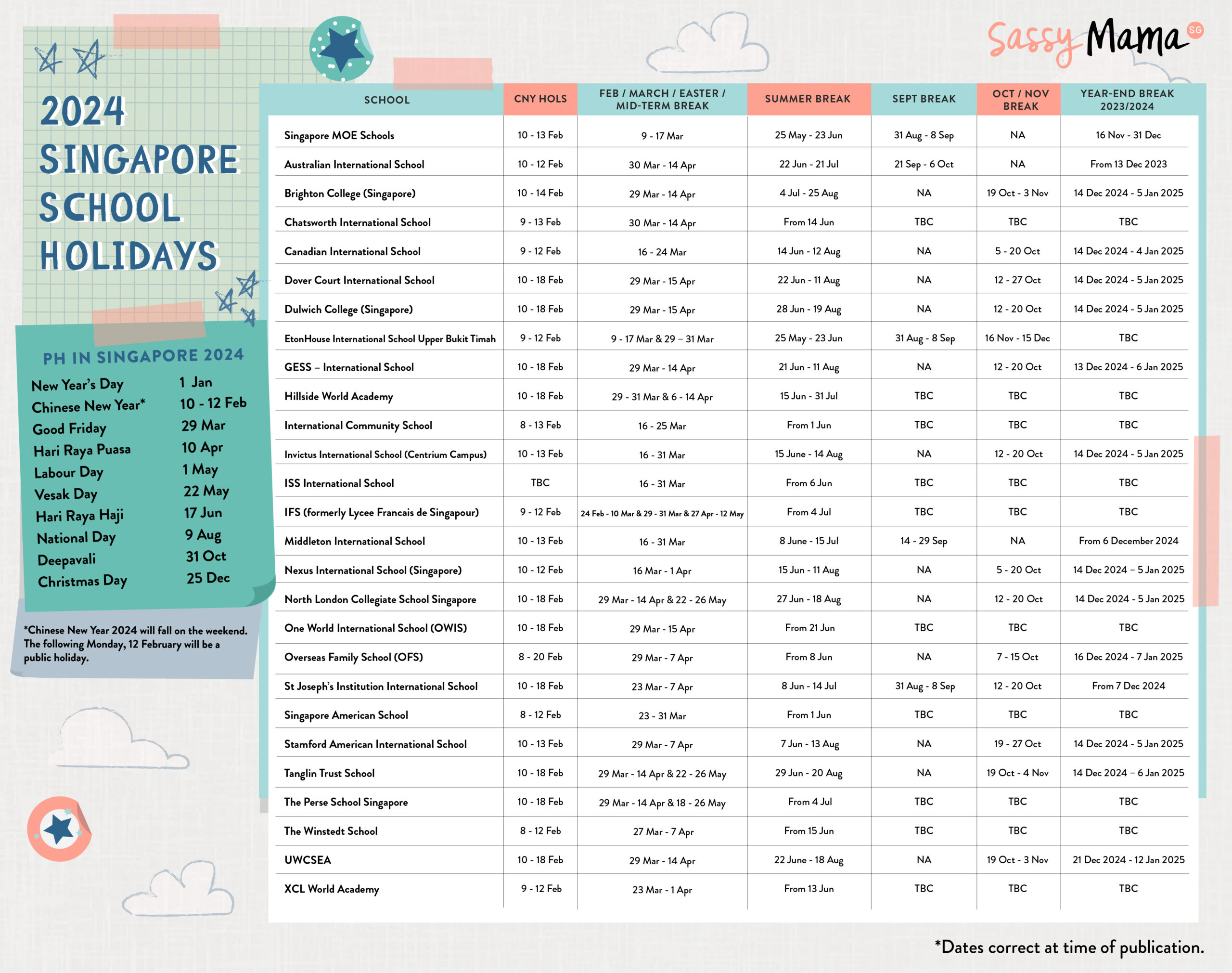 school holidays public holidays singapore 2024/2025