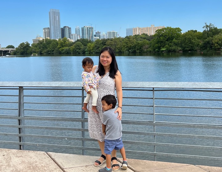 Lina Lie with Children by the River