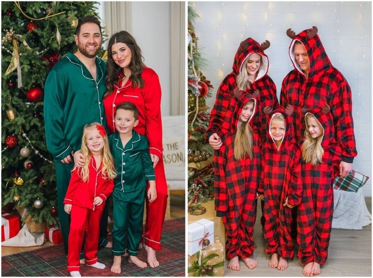 family matching christmas pyjamas - sparkle in pink - silk pyjamas - reindeer onesies