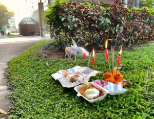 hungry ghost festival singapore - offerings by the side of the street